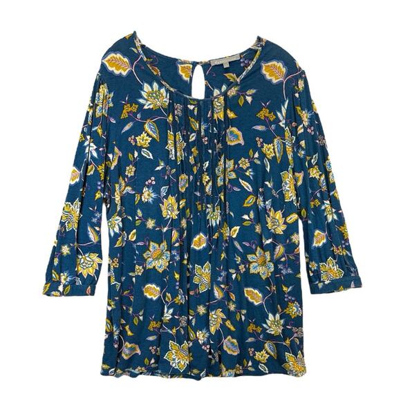 Daniel Rainn Floral Tunic Blouse Women’s Plus Size 1X blue yellow printed flower - Picture 1 of 8